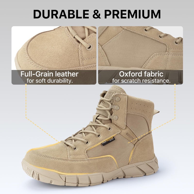 FREE SOLDIER Men's Durable Work Boots 6 Inches Lightweight Waterproof Hiking Boots Suede Leather Tactical Boots(Tan US 10.5) - Image 3
